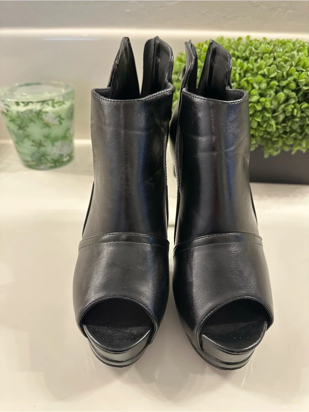 Women's Black Peep-Toe Heel Booties